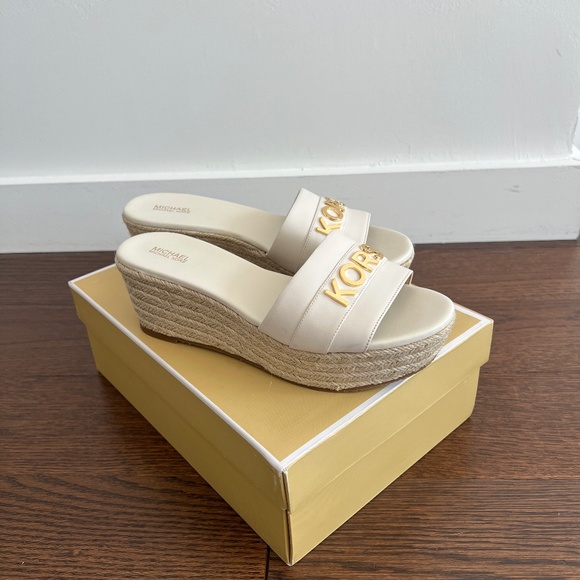 Michael Kors Brady white leather platform wedge espadrille slides - Picture 3 of 9